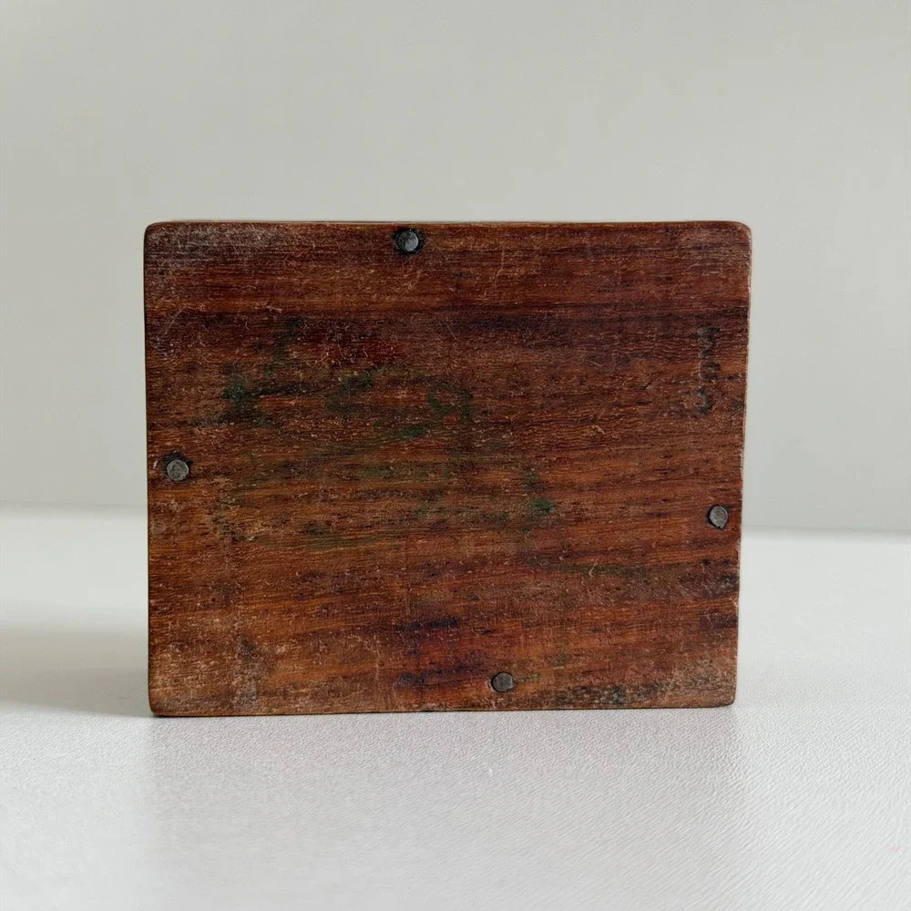 Vintage Handcarved Wood Box Jewelry Small‎ Brown Floral Ornate Primitive